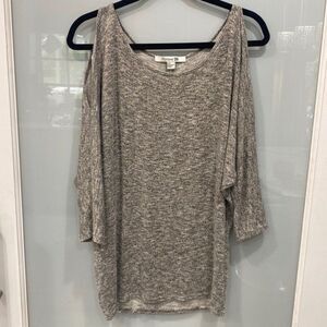 Forever 21 F21 Women's Shoulder Silver Grey Gold Specs Top Blouse Shirt Large